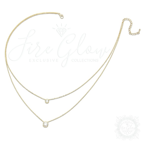 2 Tier Double Round Gems Charm Necklace Gold Tone - Picture 8 of 12